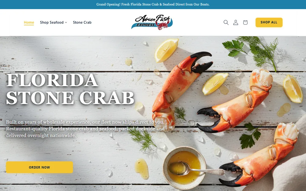 The Adrian Fish Express storefront homepage